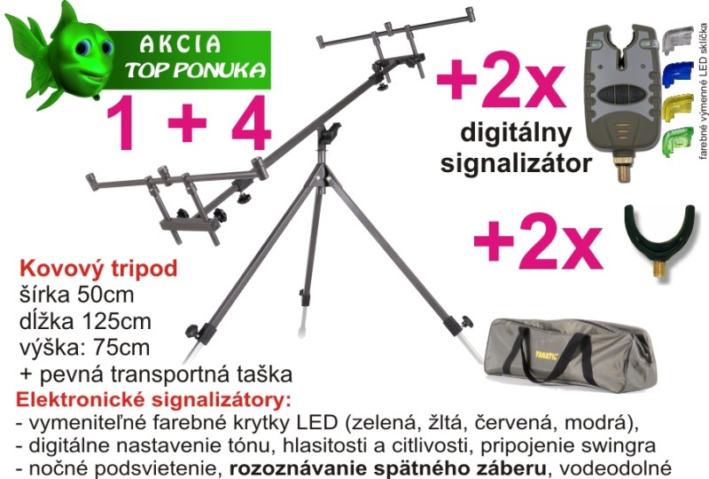 AKCIA stojan na prúty + 2x signalizátor + 2x rohatinka