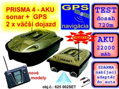 Nikdy bez šťavy: Zavážacia loďka PRISMA4 +sonar +GPS + 22 000mAh akumul.