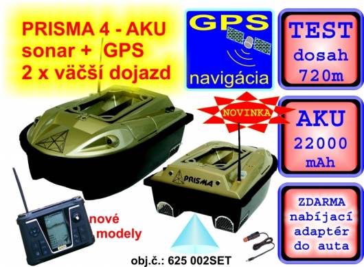 Nikdy bez šťavy: Zavážacia loďka PRISMA4 +sonar +GPS + 22 000mAh akumul.