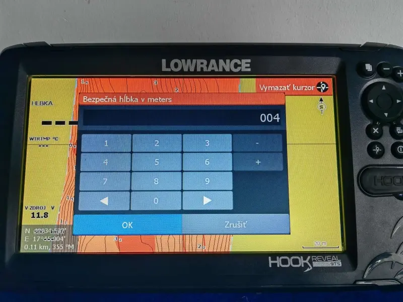 Nastavenie bezpe�nej h�bky v metroch v sonare Lowrance