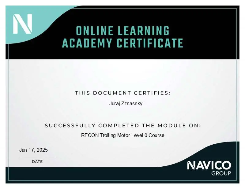 Vzdel�vac� certifik�t Navico Group - Online Learning Academy