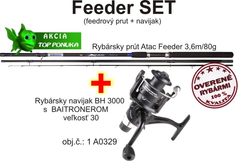 Akcia feeder 3,6m/80g + feeder dvojbrzdový navijak