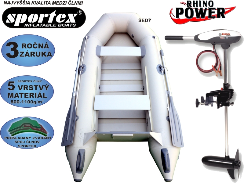 AKCIA čln SPORTEX Shelf 270 + Elektromotor Rhino Shelf 270 šedý + motor VX 34