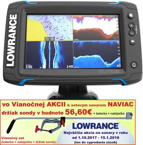 Dotykový sonar LOWRANCE Elite-7Ti so sondou TotalScan sonar + sonda + SET: aku.12Ah +nabíjačka