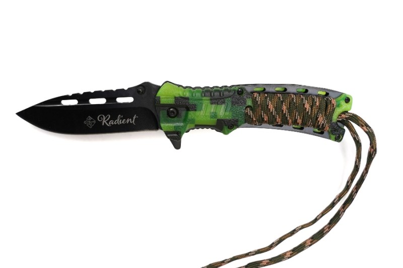 Nôž skladací Radient zelený maskáč 21,5cm + podpaľovač