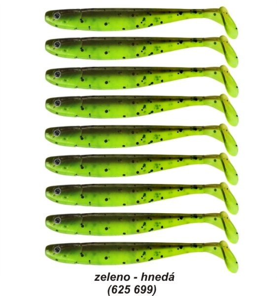 Gumené nástrahy Senschu 7,5cm, bal. 9ks, UV zeleno-hnedá, 45ks (M80)